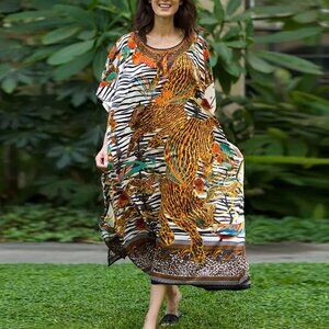 BOHEMIA FLOW Animal Print Jungle Vibes Safari Batwing Sleeve Relaxed Fit Kaftan